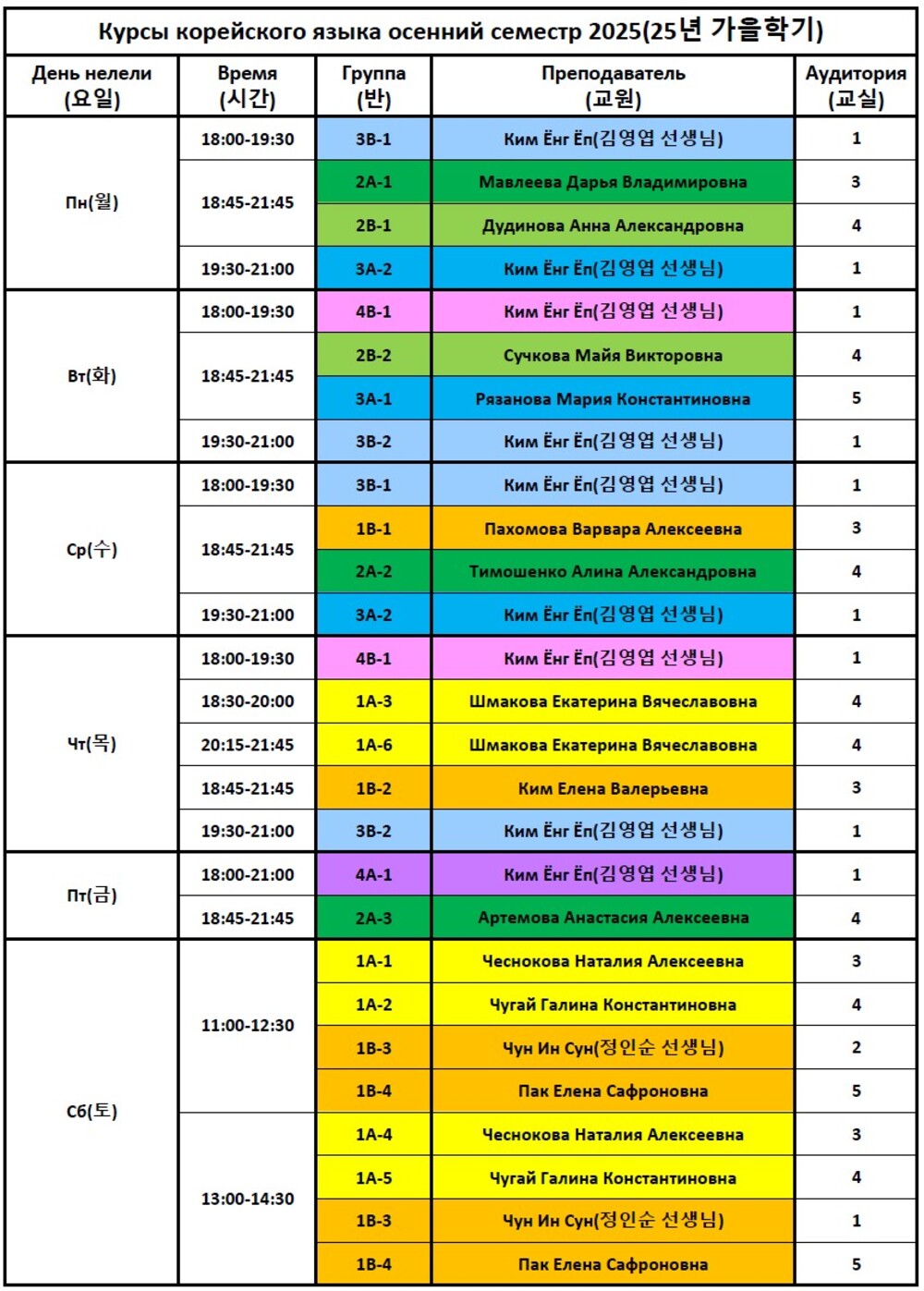 ▲ Расписание занятий в осеннем семестре 2025